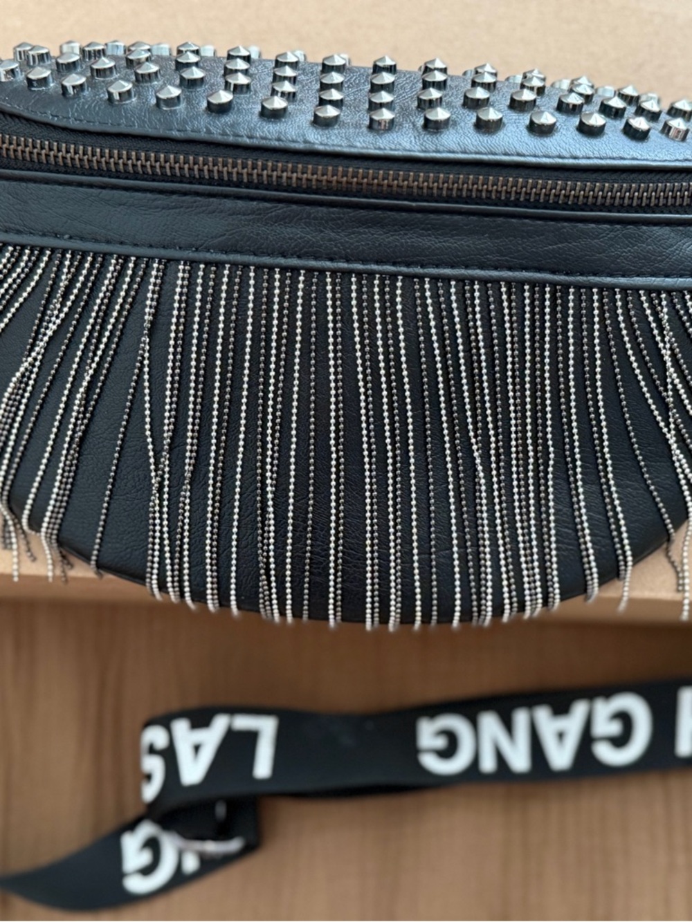 Black Fringe Studded Crossbody Bag -